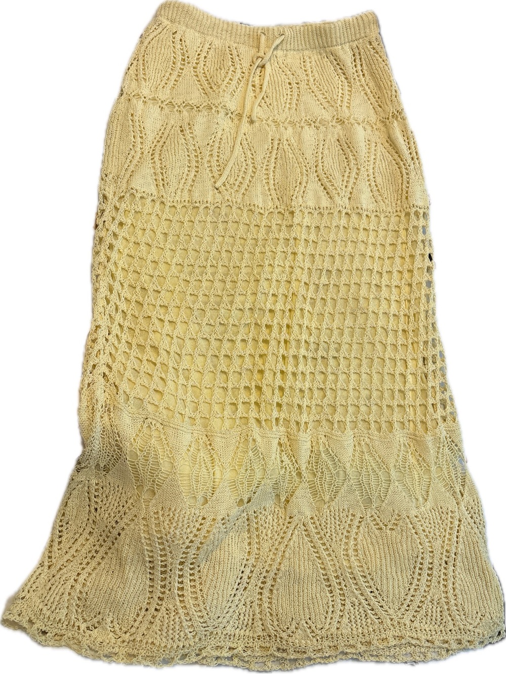 Zara Butter Yellow Open Knit Crochet Maxi Skirt Drawstring Waist Size M - Picture 2 of 2